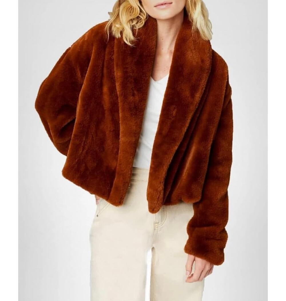 New BlankNYC faux fur crop jacket eye candy brown sz S